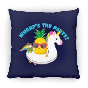 blue Where's the party unicorn pineapple throw pillow party decor